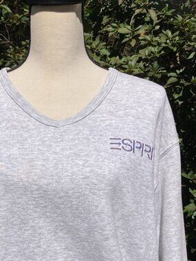 90's Vintage ESPRIT Grey Pullover - Women's Medium V-Neck